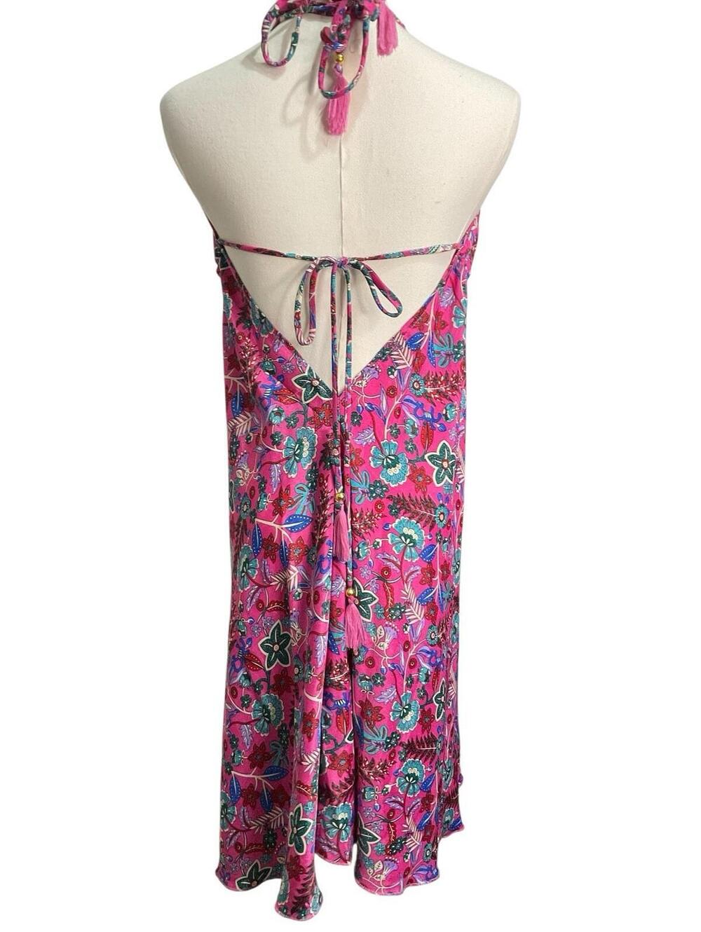 Rhea Pink Floral Halter Dress S NWT Tie Back Boho Summer Short Dress Womens A27 - Picture 5 of 5